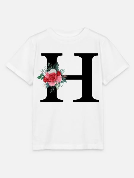 Roter Blumenbuchstabe H - Stanley/Stella Kinder T-Shirt MINI CREATOR - Weiß