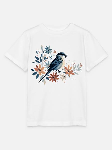 Kleiner Vogel mit Blumen - Stanley/Stella Kinder T-Shirt MINI CREATOR  - Weiß