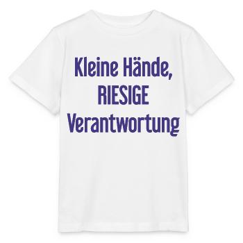 De petites mains, une énorme responsabilité disent les parents - T-shirt bio MINI CREATOR Stanley/Stella Enfant - blanc - Devant - Maike (125cm)