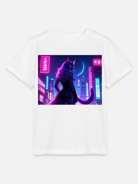 Cyberbabe Cyberpunk Catlady in neon-city nightlife - Stanley/Stella Kinder T-Shirt MINI CREATOR - Weiß