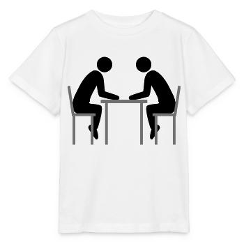 2 freunde team paar buero besprechung reden sitzen - Stanley/Stella Kinder T-Shirt MINI CREATOR  - Weiß - Vorne - Maike (125cm)