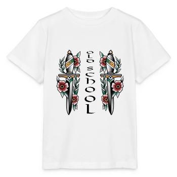 Double dague composition floral colorée old-school - T-shirt bio MINI CREATOR Stanley/Stella Enfant - blanc - Devant - Maike (125cm)