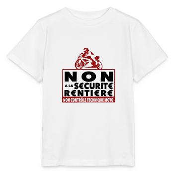 NON a la sécurité rentière - anti CT moto manif - T-shirt bio MINI CREATOR Stanley/Stella Enfant - blanc - Devant - Maike (125cm)