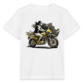 Woman on motorcycle - Stanley/Stella MINI CREATOR Kids’ T-Shirt - white - Front - Maike (125cm)