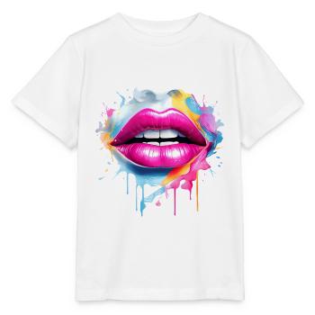Bunte Lippen Kussmund Frauengesicht Geschenk - Stanley/Stella Kinder T-Shirt MINI CREATOR  - Weiß - Vorne - Maike (125cm)