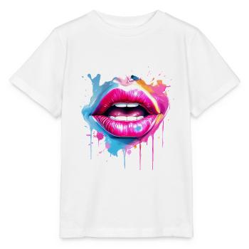 Bunte Lippen Kussmund Frauengesicht - Stanley/Stella Kinder T-Shirt MINI CREATOR  - Weiß - Vorne - Maike (125cm)
