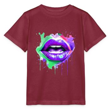 Bunte Lippen Kussmund Frauengesicht Geschenkidee - Stanley/Stella Kinder T-Shirt MINI CREATOR  - Burgunderrot - Vorne - Kain (125cm)