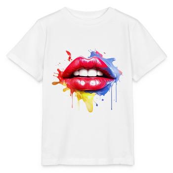 Bunte Lippen Kussmund Frauengesicht Geschenkidee - Stanley/Stella Kinder T-Shirt MINI CREATOR  - Weiß - Vorne - Maike (125cm)