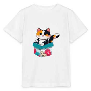 Eine orangefarbene Katze in einer Kiste, mit ihrem Fell - Stanley/Stella Kinder T-Shirt MINI CREATOR  - Weiß - Vorne - Maike (125cm)
