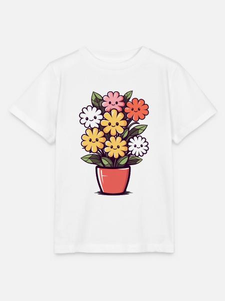 Lachende Blumen im Blumentopf - Stanley/Stella Kinder T-Shirt MINI CREATOR - Weiß