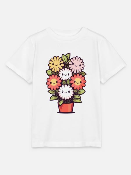 Lachende Blumen im Blumentopf - Stanley/Stella Kinder T-Shirt MINI CREATOR - Weiß