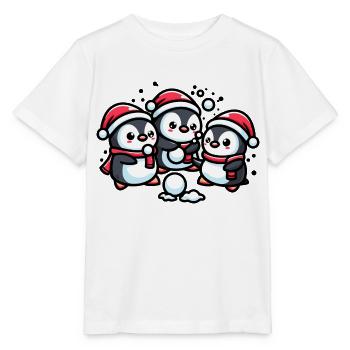 Adorable mignon pingouin père Noël chapeau boule de neige d’hiver fi - T-shirt bio MINI CREATOR Stanley/Stella Enfant - blanc - Devant - Maike (125cm)
