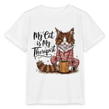 Mon chat est mon thérapeute amoureux des chats cadeau - T-shirt bio MINI CREATOR Stanley/Stella Enfant - blanc - Devant - Maike (125cm)