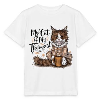 Mon chat est mon thérapeute amoureux des chats cadeau - T-shirt bio MINI CREATOR Stanley/Stella Enfant - blanc - Devant - Maike (125cm)