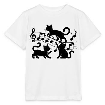 Black cats pattern playing with musical note - Stanley/Stella MINI CREATOR Kids’ T-Shirt - white - Front - Maike (125cm)