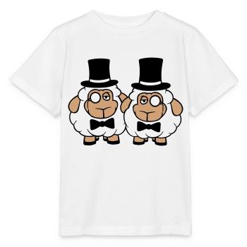 2 Schafe Herren Gentlemen Zylinder Hut Monokel Sir - Stanley/Stella Kinder T-Shirt MINI CREATOR  - Weiß - Vorne - Maike (125cm)