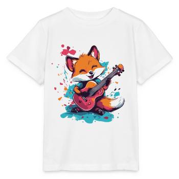 renard de dessin animé jouant de la guitare - T-shirt bio MINI CREATOR Stanley/Stella Enfant - blanc - Devant - Maike (125cm)