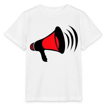 mega, megaphone, megaphone, demonstrate, call, cry - Stanley/Stella MINI CREATOR Kids’ T-Shirt - white - Front - Maike (125cm)