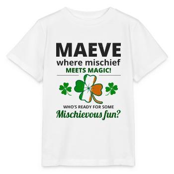 Nom de fille irlandaise drôle : Maeve Mischief rencontre la magie - T-shirt bio MINI CREATOR Stanley/Stella Enfant - blanc - Devant - Maike (125cm)