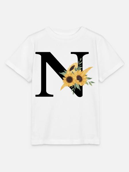 Buchstabe n blumige Sonnenblume - Stanley/Stella Kinder T-Shirt MINI CREATOR  - Weiß