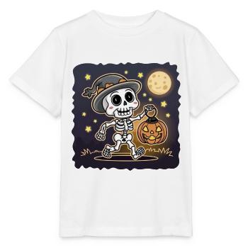 Squelette mignon avec citrouille lanterne Halloween - T-shirt bio MINI CREATOR Stanley/Stella Enfant - blanc - Devant - Maike (125cm)