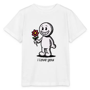 Bonhomme allumette avec fleur JE T’AIME - T-shirt bio MINI CREATOR Stanley/Stella Enfant - blanc - Devant - Maike (125cm)