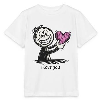 Bonhomme allumette avec coeur JE T’AIME - T-shirt bio MINI CREATOR Stanley/Stella Enfant - blanc - Devant - Maike (125cm)
