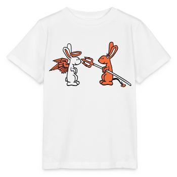 Lapin Ange Conscience Diable Démon Mal Satan Enfer - T-shirt bio MINI CREATOR Stanley/Stella Enfant - blanc - Devant - Maike (125cm)