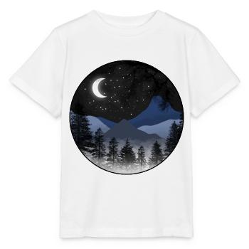 étoiles lune forêt montagnes nuit brouillard demi-lune nature - T-shirt bio MINI CREATOR Stanley/Stella Enfant - blanc - Devant - Maike (125cm)