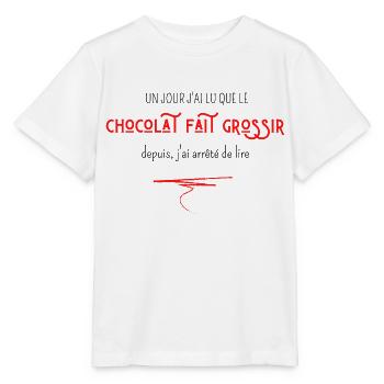 un jour j'ai lu que le chocolat fait grossir - T-shirt bio MINI CREATOR Stanley/Stella Enfant - blanc - Devant - Maike (125cm)