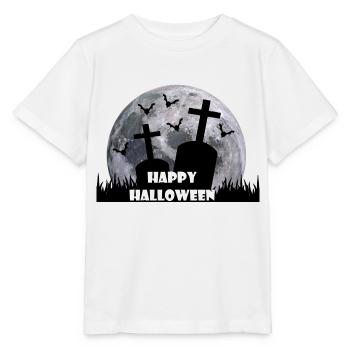 Happy Helloween Grabstein Fledermaus Mond - Stanley/Stella Kinder T-Shirt MINI CREATOR  - Weiß - Vorne - Maike (125cm)