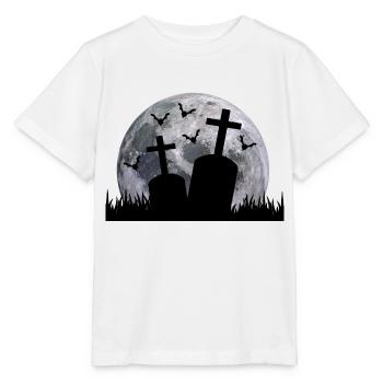 Happy Helloween Grabstein Fledermaus Mond - Stanley/Stella Kinder T-Shirt MINI CREATOR  - Weiß - Vorne - Maike (125cm)