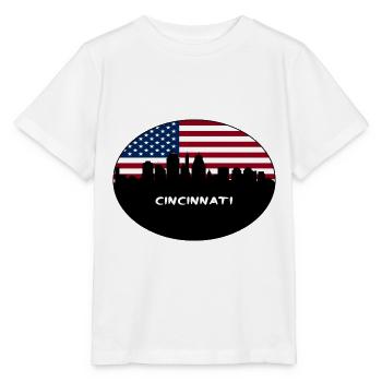 Cincinnati Ohio USA Flag Skyline Souvenir de voyage - T-shirt bio MINI CREATOR Stanley/Stella Enfant - blanc - Devant - Maike (125cm)
