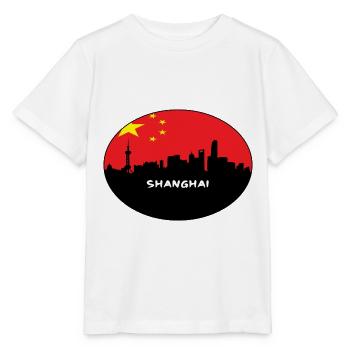 Shanghai Chine Drapeau Skyline Voyage Silhouette - T-shirt bio MINI CREATOR Stanley/Stella Enfant - blanc - Devant - Maike (125cm)
