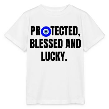 Protected and lucky - Stanley/Stella MINI CREATOR Kids’ T-Shirt - white - Front - Maike (125cm)