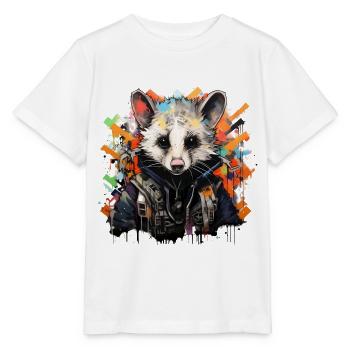 Graffiti animalier : ambiance urbaine d’opossum - T-shirt bio MINI CREATOR Stanley/Stella Enfant - blanc - Devant - Maike (125cm)