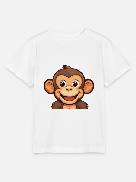 Monkey Cartoon Kawaii Aquarelle Illustration - T-shirt bio MINI CREATOR Stanley/Stella Enfant - blanc