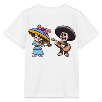 Squelettes Mexicains Mariachi Et Catrina - T-shirt bio MINI CREATOR Stanley/Stella Enfant - blanc - Devant - Maike (125cm)