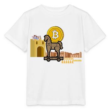 "Bitcoin Trojan: Ancient Crypto Invasion"|BTC gift - Stanley/Stella MINI CREATOR Kids’ T-Shirt - white - Front - Maike (125cm)
