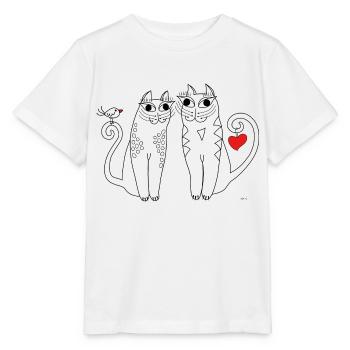 Süßes Katzenpaar verliebt, abstrakt, schwarz-weiss - Stanley/Stella Kinder T-Shirt MINI CREATOR  - Weiß - Vorne - Maike (125cm)