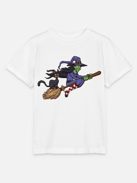Cartoon Hexe Fliegt Auf Ihrem Besen - Stanley/Stella Kinder T-Shirt MINI CREATOR - Weiß