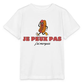 "T-shirt "Je peux pas j'ai merguez" - T-shirt bio MINI CREATOR Stanley/Stella Enfant - blanc - Devant - Maike (125cm)