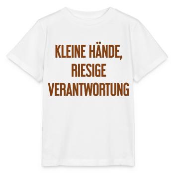 De petites mains, une énorme responsabilité disent les parents - T-shirt bio MINI CREATOR Stanley/Stella Enfant - blanc - Devant - Maike (125cm)