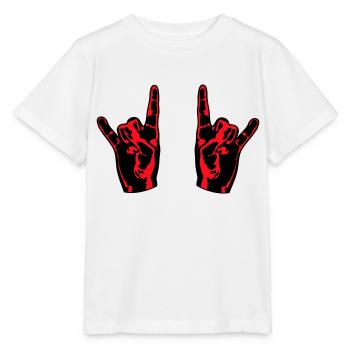 Deux Heavy Metal Hard Rock Cornes Doigt Geste de la Main - T-shirt bio MINI CREATOR Stanley/Stella Enfant - blanc - Devant - Maike (125cm)