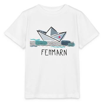 Bateau en papier avec coeur Fehmarn Vacances à la mer - T-shirt bio MINI CREATOR Stanley/Stella Enfant - blanc - Devant - Maike (125cm)