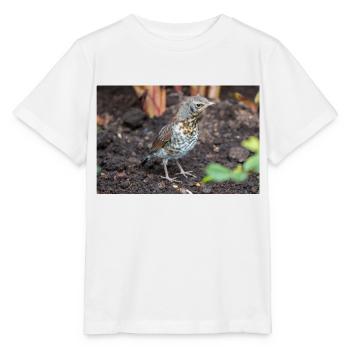 Fieldfare (en allemand Wacholderdrossel) Turdus pila - T-shirt bio MINI CREATOR Stanley/Stella Enfant - blanc - Devant - Maike (125cm)