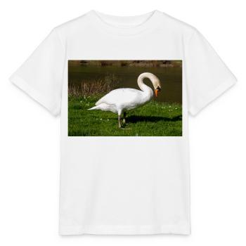 Cygne tuberculé (en allemand Höckerschwan) Cygnus olor - T-shirt bio MINI CREATOR Stanley/Stella Enfant - blanc - Devant - Maike (125cm)