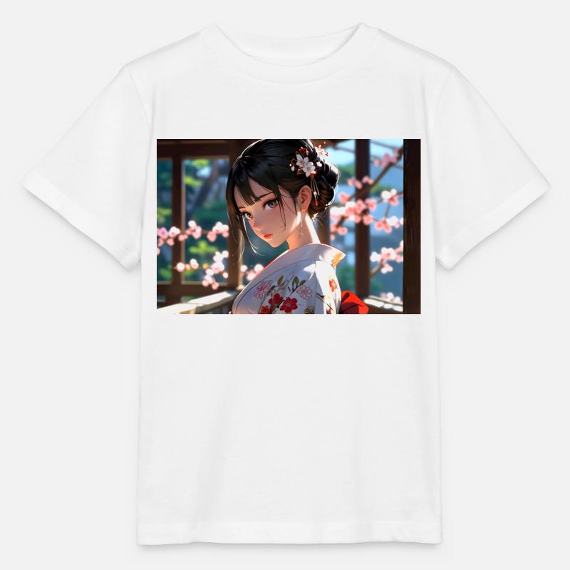 Geisha colorée à l’élégance traditionnelle - T-shirt bio MINI CREATOR Stanley/Stella Enfant - blanc