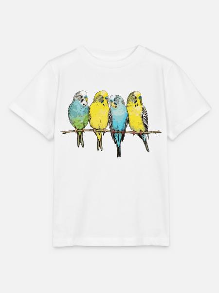 Wellensittich, Wellensittiche auf einer Stange - Stanley/Stella Kinder T-Shirt MINI CREATOR - Weiß