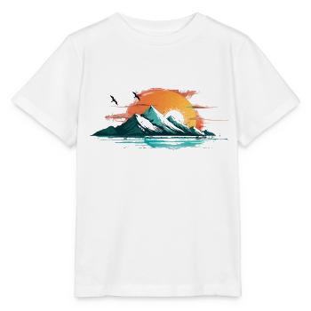 Abstrakte Berglandschaft im Sonnenuntergang - Stanley/Stella Kinder T-Shirt MINI CREATOR  - Weiß - Vorne - Maike (125cm)